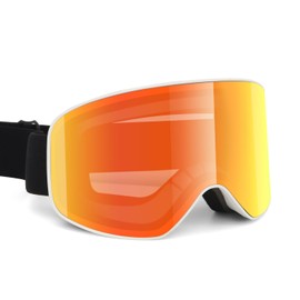 Petsupro Ski Goggles, Snowboarding Goggles, Wide View, Spherical Lens, Anti-Fog/UV Protection, Portable Shock Resistant Sports Goggles, Compatible with Glasses - Orange