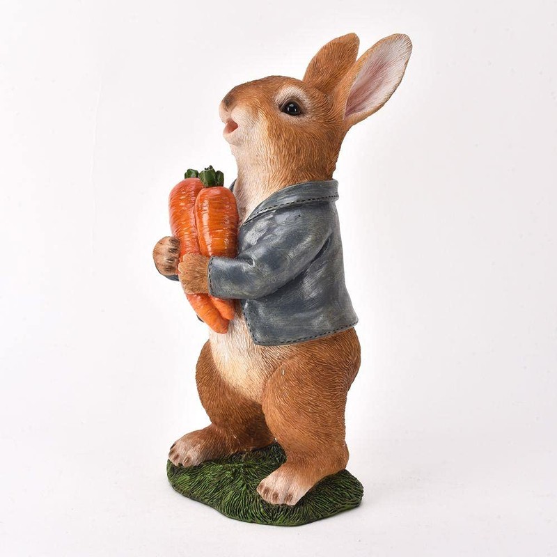 Country Living Rabbit Holding Carrots Garden Figurine Ornament