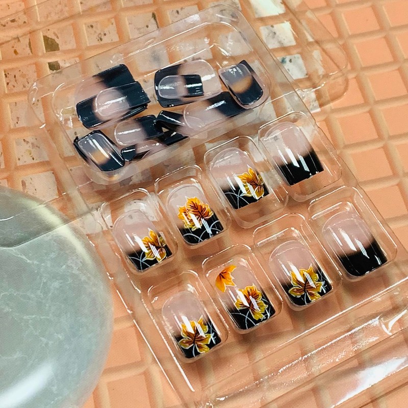 Thanksgiving Press on Square Nails Short Length Glossy Full Cover