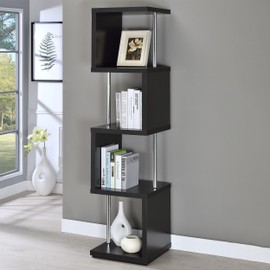 Coaster Home Furnishings Baxter 67-inch 4-Shelf Bookshelf Black and Chrome 801419