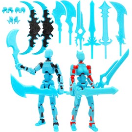 T13 Action Figures (Grow in The Dark Blue) Titan 13 Action Figures 3D Action Figure Set Already Assembled Dummy 13 Nova T-13 Titan Robot 3D Printed Multi-Jointed Movable Toy (Blue Black + Blue Red)