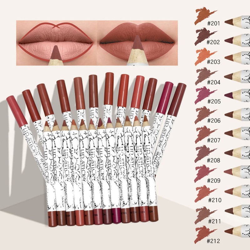 12 Piezas de Delineador de Labios Mate, Juego de Lápiz