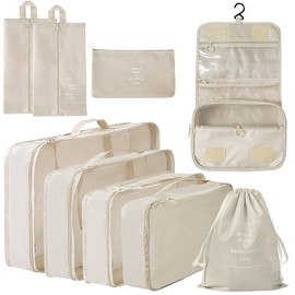 Xducom 9 Set Packing Cubes, Travel Luggage Packing Organizers (BEIGE)