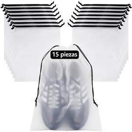 RENDIN 15 Piezas Bolsa para Zapatos Viaje,Esmerilado Transparente con Cordón,Multifunción Bolsa Organizadora Para Zapatos,Ropa