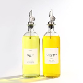Molimoli Oil and Vinegar Dispenser with Metal Pour Spout, Weighted Pourer, Glass Bottle Dispenser for Kitchen, Olive Oil Cruet, Glass Olive Oil Bottle | 500ml, Set of 2