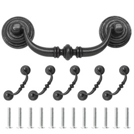 Uenhoy 6 Pack Black Bail Handle Drop Pulls 89mm/3.5" Hole Center Vintage Drop Bail Pulls Antique Cabinet Drawer Pull Handles, 4.5" Total Length