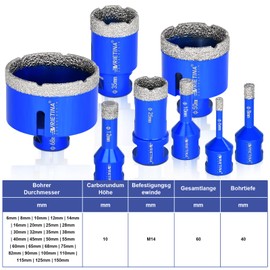 4 x Diamond Tile Drill Bits HV 10000+ Hardness, 6|8|10|12 mm M14 Diamond Drill Glass Drill Bit Wet Dry Tile Drill Bit for Angle Grinders, Diamond Drill Bit Hole Saw from Ceramic Marble, with Hex