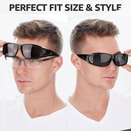 LVIOE Polarised Over Sunglasses for Men and Women, Sunglasses for Glasses Wearers to Wear with UV Protection Lenses, Frame: 140 mm
