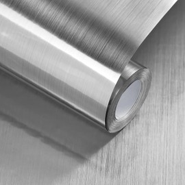 Stainless Steel Contact Paper Peel and Stick Countertop Silver Metallic Refrigerator Wrap Contact Paper DIY Waterproof Wallpaper for Kitchen Backsplash Dishwasher Cabinets 11.8"x80"
