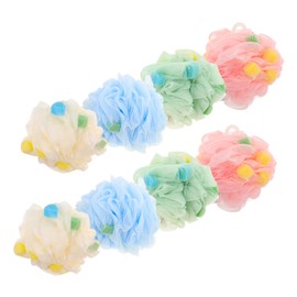 Mikinona 8pcs Gentle Exfoliating Shower Pouf Balls for Deep Cleansing Quick Drying Mesh Bath Balls White Green Blue Pink for Home Travel