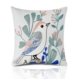 Dszemie Birds Embroidered Cushion Covers 45 X 45 cm, Soft Throw Pillow Cover With Invisible Zipper For Couch Bedroom, Living Room Decorative Cushions Pillow Cases For Sofa Bed Birthday Party Favour