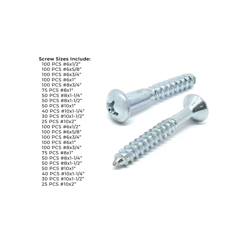 Phillips Round & Flat Head Wood Screws Zinc Assortment -