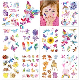 Boyatong Children's Tattoo, Glitter Temporary Tattoos for Children, Cartoon Butterfly Animal Unicorn Tattoos Set, Children's Tattoo Girls & Boys Festival Party Gift Party Bag Decoration (10pices)