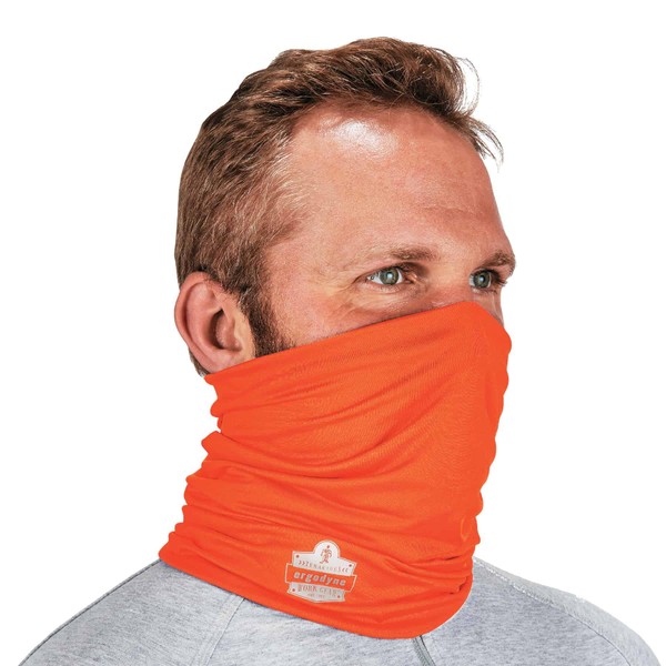 Ergodyne Chill-Its 6487 Cooling Neck Gaiter, Multiple Ways to Wear Headband or Face Mask,Orange, One Size