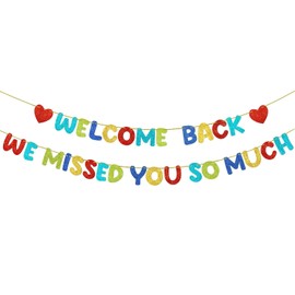 Fulmoon Pre Strung Welcome Back We Missed You So Much Banner, NO DIY, Glitter Welcome Home Celebration Decorations Family Gathering, Back to School, Military Homecoming Decoration(Colorful)