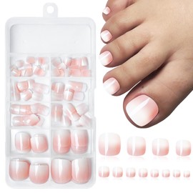 Bellelfin 120Pcs Press on Toenails Short, Pink Ombre Toenails Press ons Square Gradient Fake Toenails with Glue on Toenails Full Cover Acrylic Toenail Artificial False Toe Nails for Women
