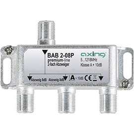Axing 2-Way Splitter 8 dB Cable CATV Multimedia DVB-T2 Class A+ 10 dB 5-1218 MHz Metal