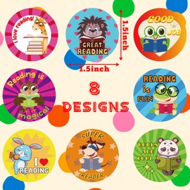 Adurself 500PCS Animal Reading Reward Round Stickers Roll, 8 Motivational Incentive Designs Decals Incentive Gift Adhesive Labels for Teachers Students School Classroom Supplies, 1.5In