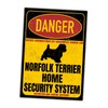 Norfolk Terrier Norfork Sign Danger Security System Door Sign Dog