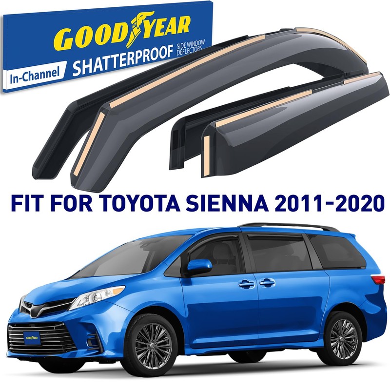Goodyear Shatterproof in-Channel Window Deflectors for Toyota Sienna 2011-2020, Rain