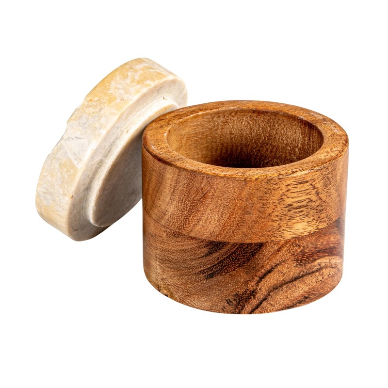 Creative Co-Op Mélange Acacia Wood Container with Marble Lid, Natural