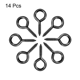 uxcell 0.15"x1.2" Screw Eye Hooks Self Tapping Screws Screw-in Hanger Eye-Shape Hooks Black 14pcs