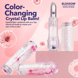 Blossom Lip Gloss Moisturizing pH Lip Balm, Strawberry Scented Color Changing Crystal Lip Stain Tint, Infused with Real Flowers, 3g, Purple