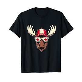 Canada Day Canadian Flag Maple Leaf Moose Sunglasses T-Shirt