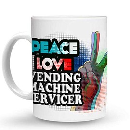Makoroni - PEACE LOVE VENDING MACHINE SERVICER 6 oz Ceramic Espresso Shot Mug/Cup Design#31