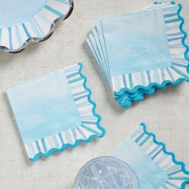 C.R. Gibson TW4-25762 Watercolor Coastal Scallop Edged Disposable Paper Cocktail Napkins, 5" x 5", Multicolor, 20 Pieces