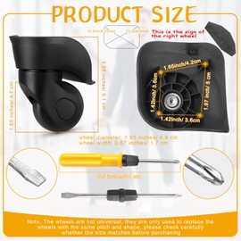 Silkfly 4 Pcs Luggage Wheels Replacement Travel Suitcase Caster Repair Kits with Screw Replacement Left and Right Wheels Mute Bearing Swivel for Luggage(Black,Large)