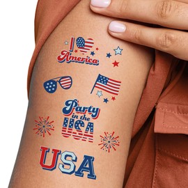 Big Dot of Happiness 4th of July Temporary Tattoos, Red White & Blue America Patriotic Party Favors, Fourth of July Party in the USA Tattoos - Set of 12 Sheets