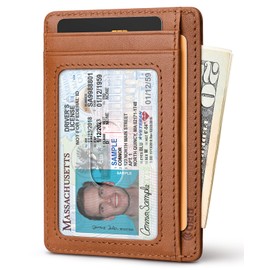 Buffway Slim Wallet for Men Women Minimalist Small Leather Front Pocket Wallets with RFID Blocking and Gifts Box - Bassa Brown