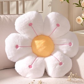 Yhoelata Large Flower Cushion, White Yellow Flower Shape Decorative Cushion, Daisy Flower, Cute Cushion Flower Seat Cushion, Aesthetic Decorative Cushion for Home, Sofa, Couch, Bed, 50 cm