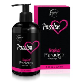 Passion Sensual Massage Oil for Date Night | 100% Natural Body Oil for Couples with Jojoba & Almond | Aromatherapy & Relaxing Massage Therapy | Valentines Day Gifts for Her | Tropical Paradise Scent