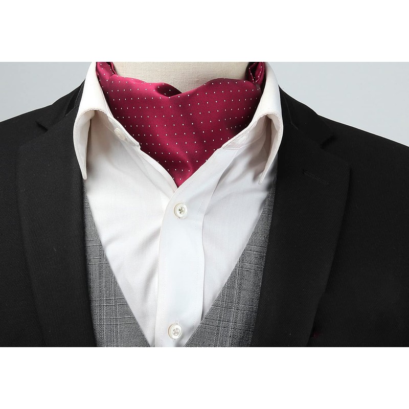 HISDERN Men's Burgundy Cravat Wedding Polka Dot Ascot Tie Classic