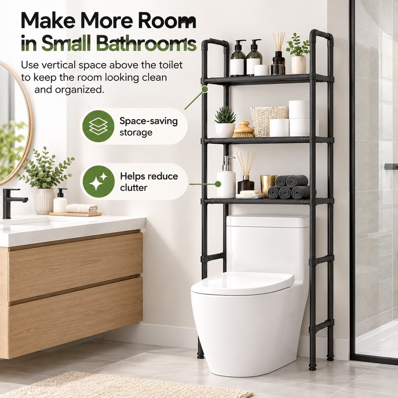 Iron Over-the-Toilet Storage Rack for Bathroom Organization – Standing Space-Saving