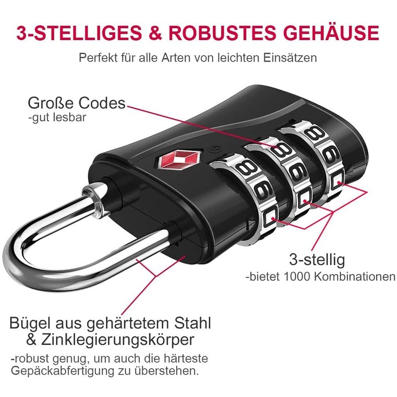 ZHEGE TSA Suitcase Lock, Luggage Locks, 3 Digit Combination Lock,