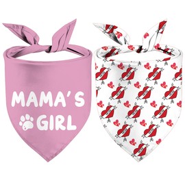 Mother's Day Dog Bandanas Mom Heart Reversible Pet Scarf 2 Pack Happy Mama's Girl Puppy Pink Dog Kerchief