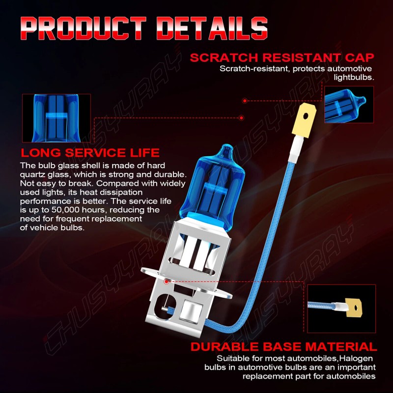 CHUSYYRAY H3 White Halogen Fog Lamps Bulbs FOR 2003 2004
