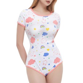 Landofgenie Women's Cotton Bodysuit Cute Print Onesie Pyjamas Sleepwear Tops Bunny, Bunny