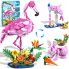 HOGOKIDS 3 in 1 Pink Flamingo Building Set with Flowers,