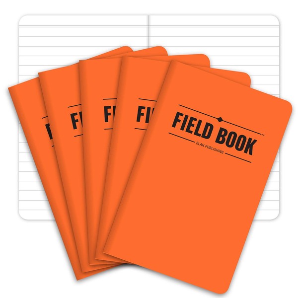 Field Notebook/Pocket Journal - 3.5"x5.5" - Orange - Lined Memo Book - Pack of 5