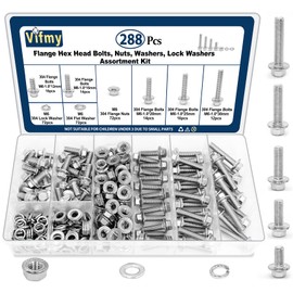 Vifmy M6-1.0 Bolt x (Length 20/25/30mm) 304 Stainless Steel Flange Head Bolts Assortment Kit (288 Pack) with 6mm Bolt, Serrated Flange Nuts, Washers, Full Thread