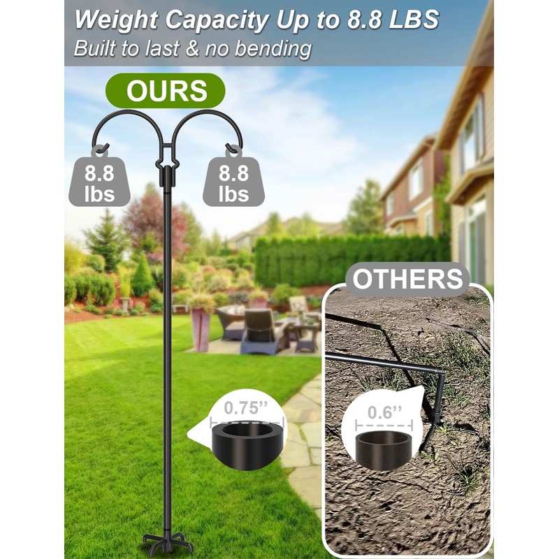 AnBaiMei Outdoor Double Shepherds Hook with 5 Prong Base, 92