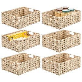 mDesign Woven Farmhouse Kitchen Pantry Food Storage Organizer Basket Bin Box - Container Organization for Cabinets, Cupboards, Shelves, Countertops - Store Potatoes, Onions, Fruit, 6 Pack, Cream/Beige