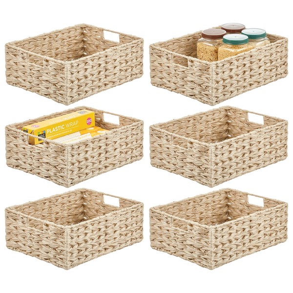 mDesign Woven Farmhouse Kitchen Pantry Food Storage Organizer Basket Bin