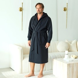 Alexander Del Rossa Sweatshirt Robes Men, Hooded Mens Robe with Hood and Pockets - Long Warm Men's Bathrobe Black 3XL (A0021BLK3X)