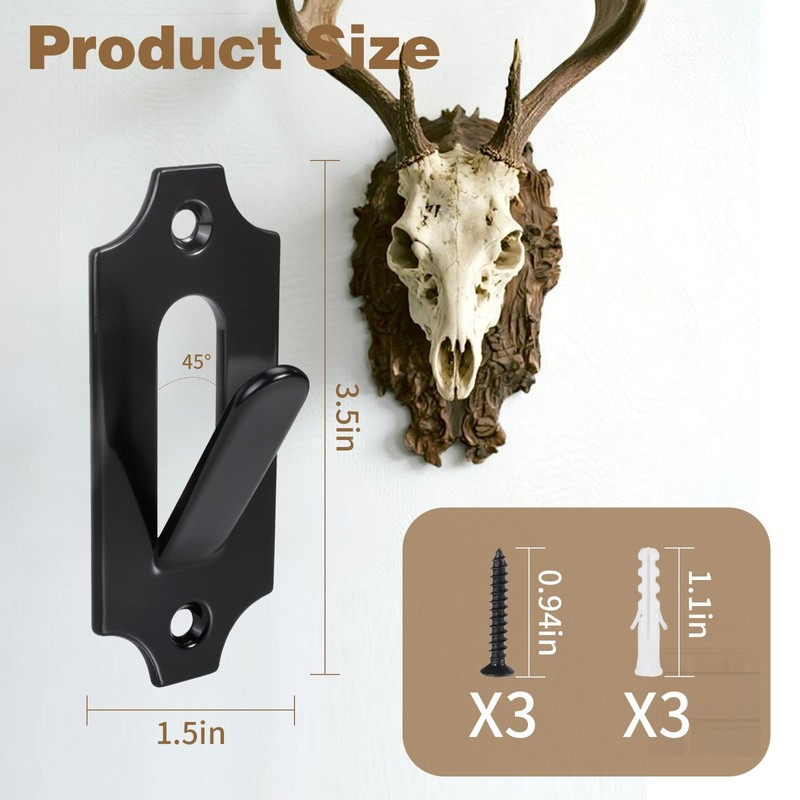 3 Pack European Deer Skull Mount Hanger, Stainless Steel/Wall Mount/Easy