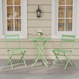 3 Piece Bistro Set Outdoor Indoor, Folding Bistro Table and Chairs Set of 2, Waterproof Patio Furniture for Balcony Porch Apartment Garden(Green)
